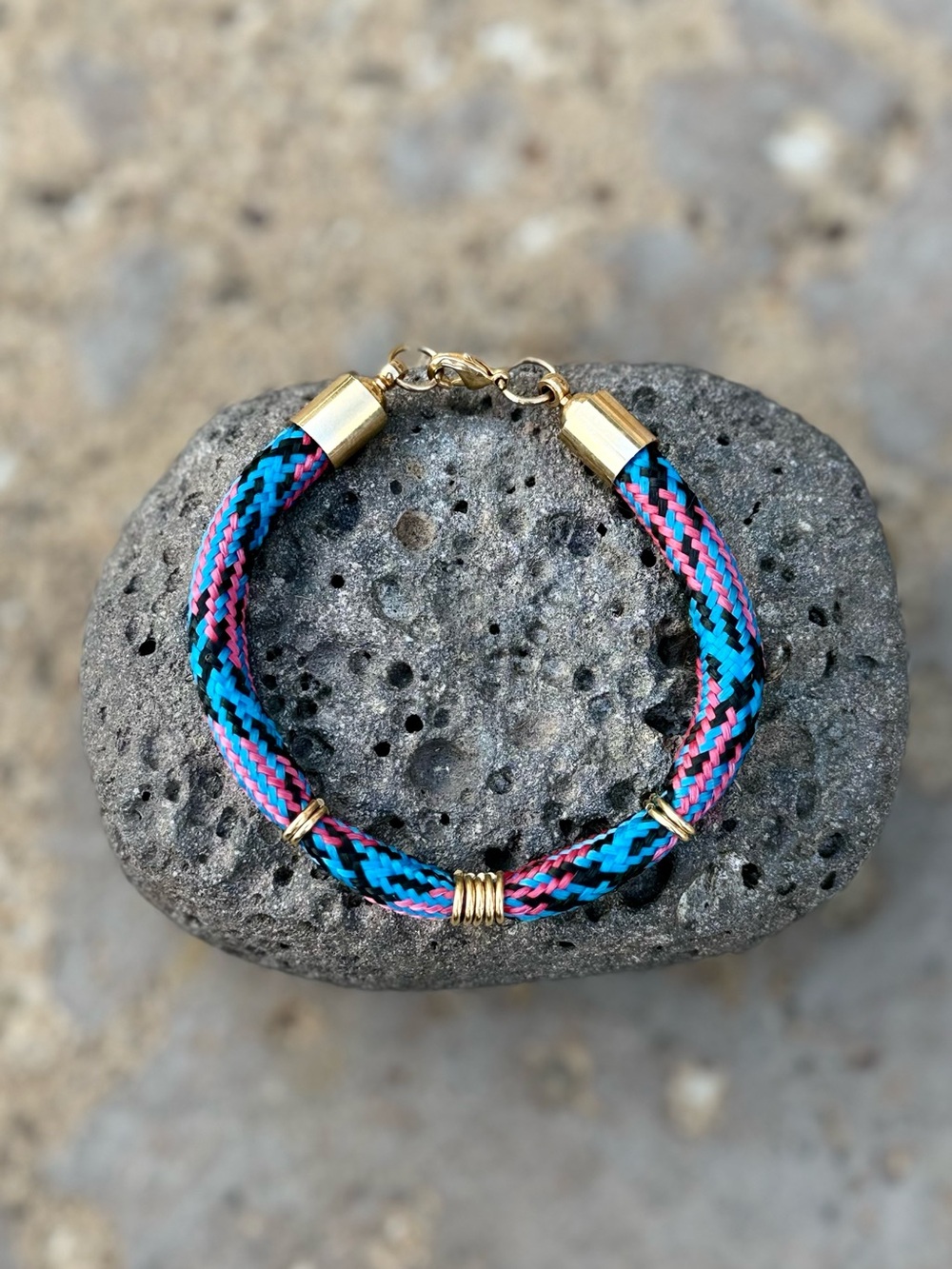 Pink & Blue Paracord Bracelet with Gold Accents